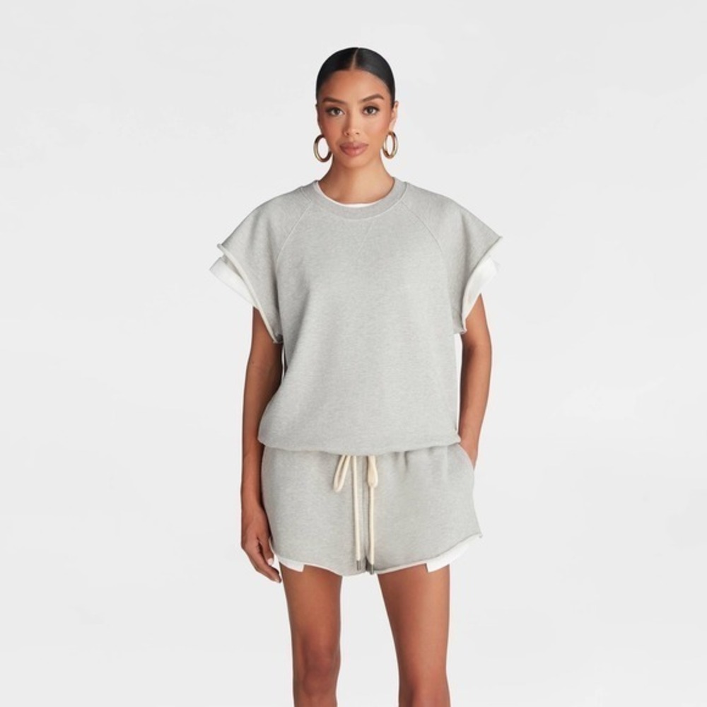 KBB KAHLANA Target Womens M Medium Short Sleeve The Layered Crew Sweatshirt Gray